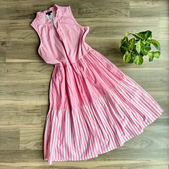 J.Crew Sleeveless Seersucker Tiered Popover Mixed Stripe Pink Poplin Dress Siz S - Picture 13 of 13